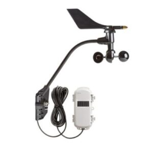 Black anemometer with wind cups and connected white data module